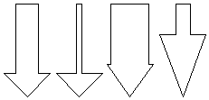 Four downward pointing arrows, white fill, black outline.
Each arrow with a different proportion of 'line' width to 'head' width.