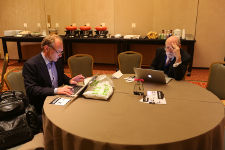 Tim Berners-Lee and Vint Cerf prepare their presentations
