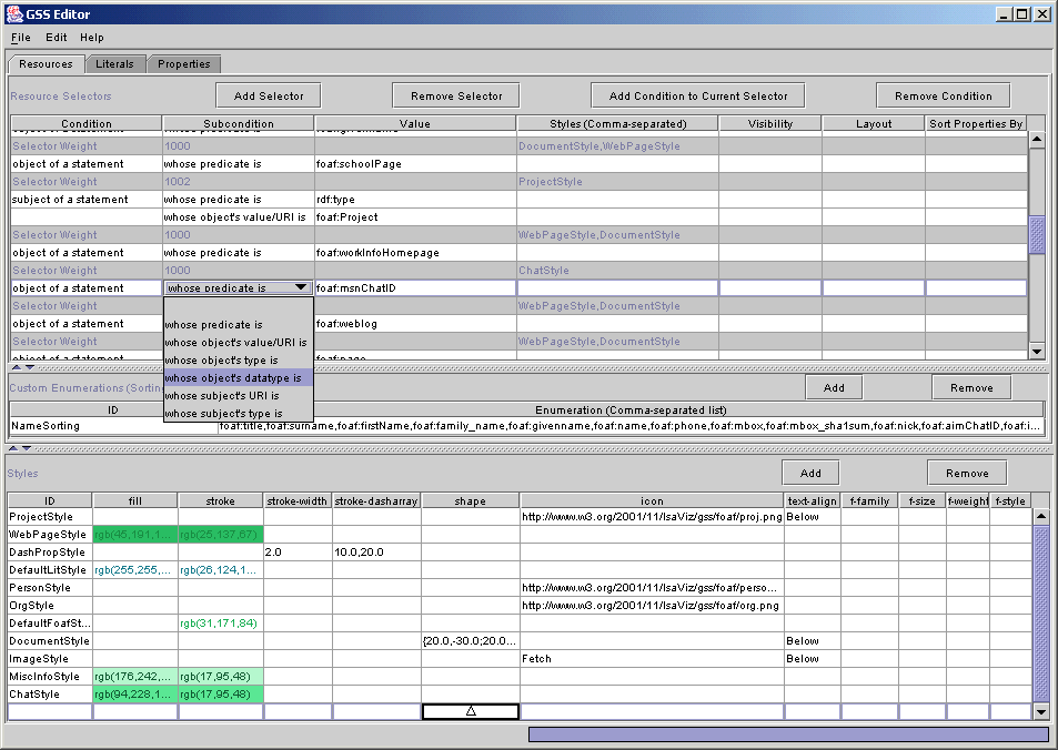 Figure 2-b: GSSEditor, a graphical front-end for creating graph stylesheets