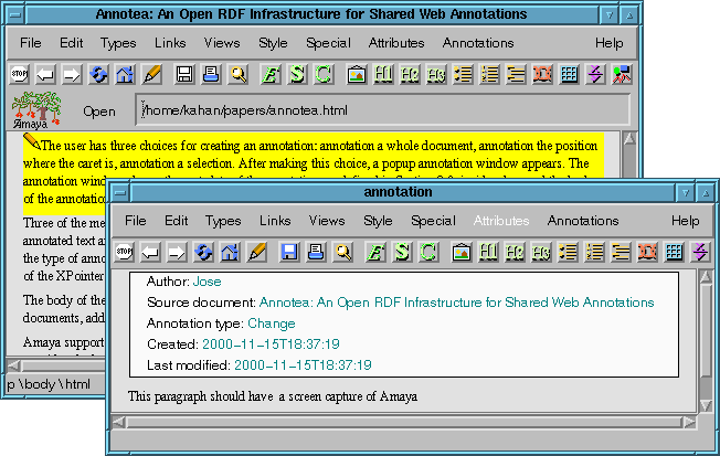 Screenshot showing how a paragraph is annotated with Amaya.