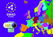 SWAD-Europe postcard showing
locations of Semantic Web developers in Europe
