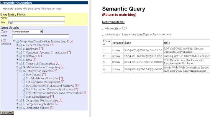 screen shot of semantic navigation page
