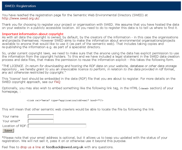 screenshot of data registration form