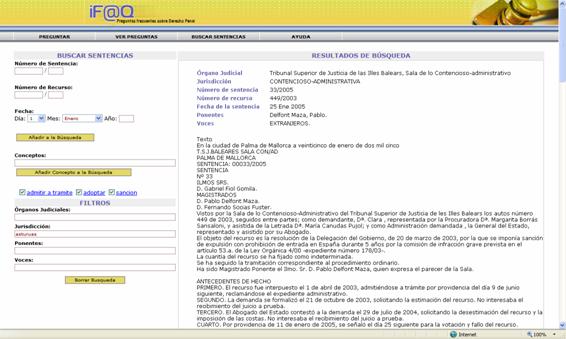 Screendump of the Case law tool