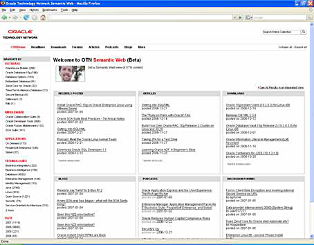 snapshot of the Oracle OTN Web site