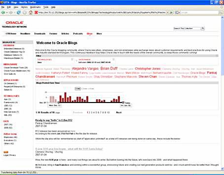 screen snapshot highlights the
        results of a search for blogs that include the term 'Java'