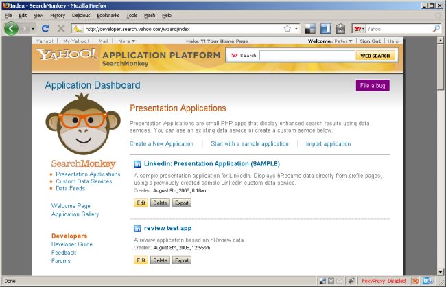Yahoo application gallery screendump