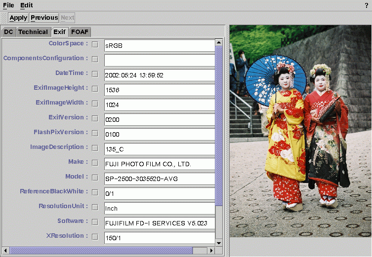main interface, editing EXIF information