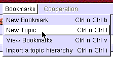 Bookmarks menu with "New topic" item highligted