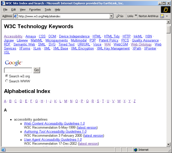 Image of W3C site index page