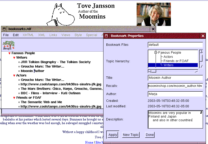 screenshot of bookmark view