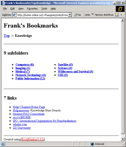 Frank's bookmark page in yahoo style html format