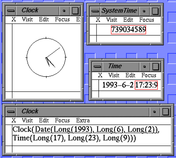 Screen shot of 4 clocks on early browser