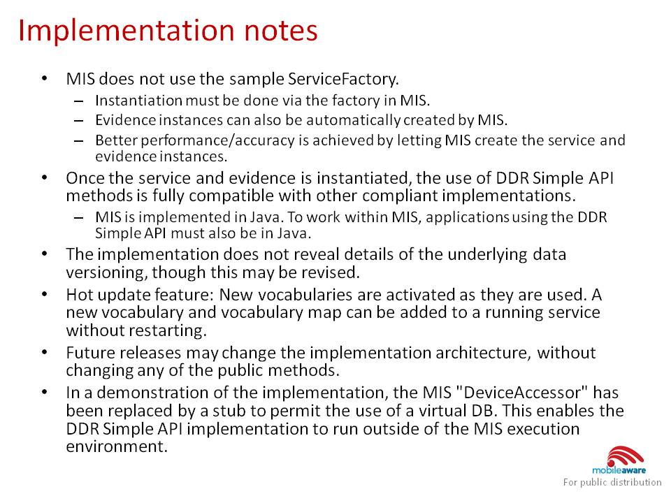 Implementation notes - this implementation is evolving