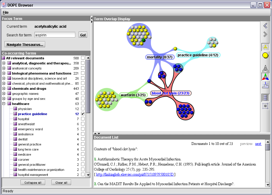 Drug Ontology Project screenshot showing the user interface and an example search for aspirin