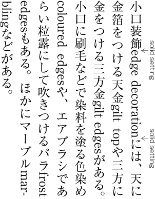 Example of solid setting between, katakana and ideographic characters and Latin characters and European numerals. (This method is
     not recommended).