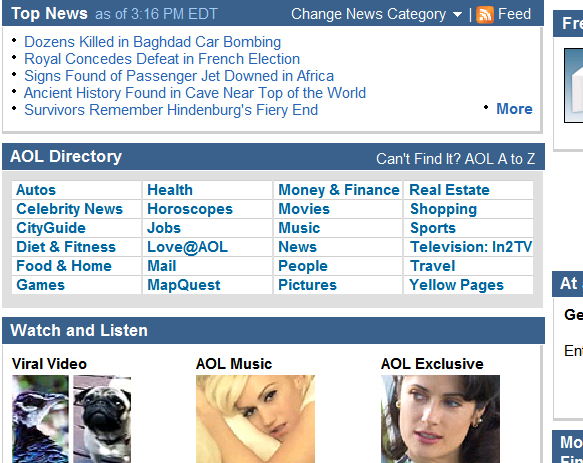 AOL portal page.
