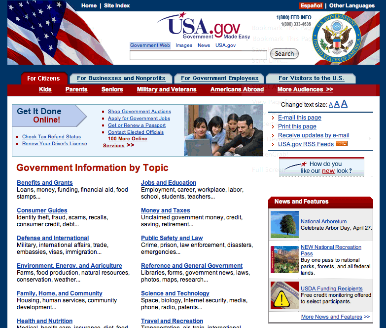 USA.gov portal screenshot