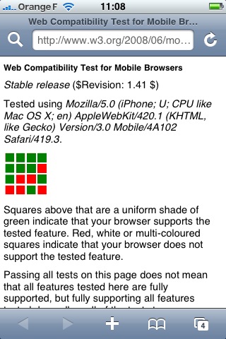 Web Compatibility Test rendered on the iPhone