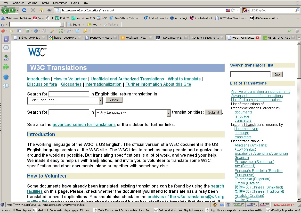 W3C documents translations page
