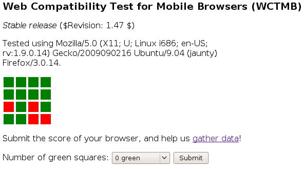 Screenshot of the Web Compatibility Test for Mobile Browsers