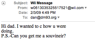 Wii msg from little one