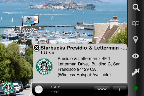 Wikitude showing closest Starbucks in the surroundings