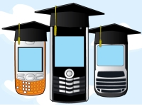 Anonymous mobile devices wearing academic mortar boards