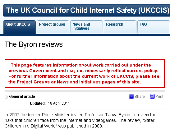 screenshot of current Byron reviews page on dept Education web site