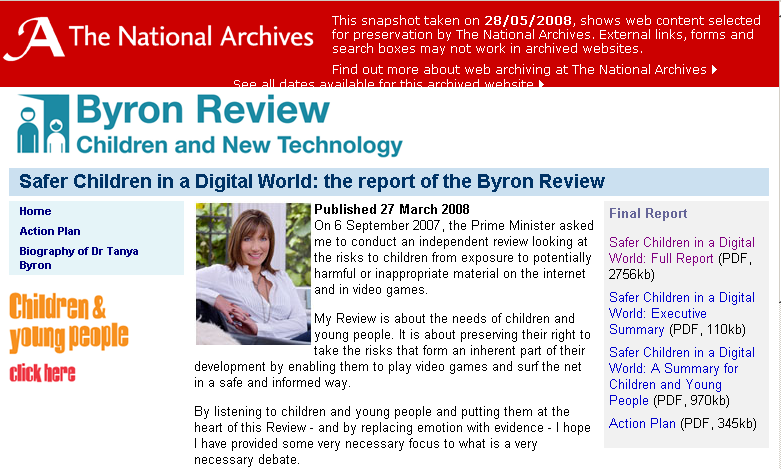 screenshot of Byron Review Home Page as it appears on the National Archive
