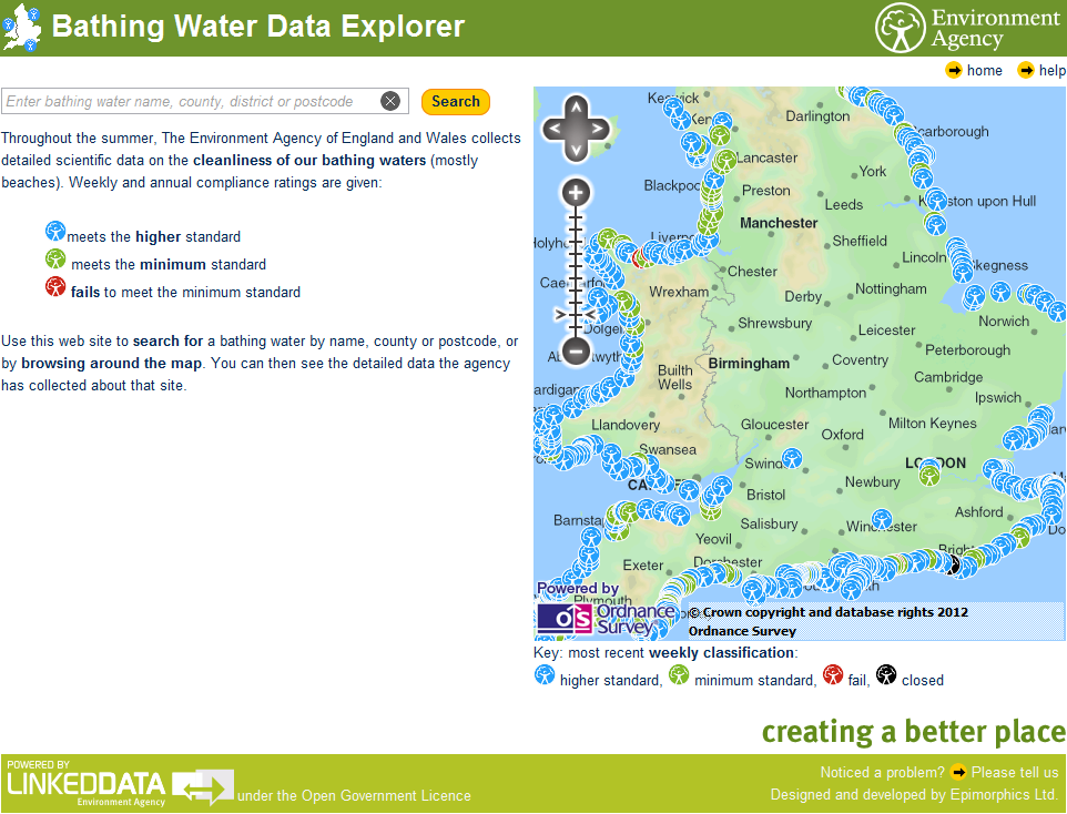 Bathing Water Quality Explorer homepage
