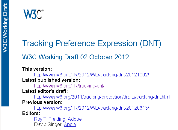 screenshot of the DNT Draft from Oct 2012