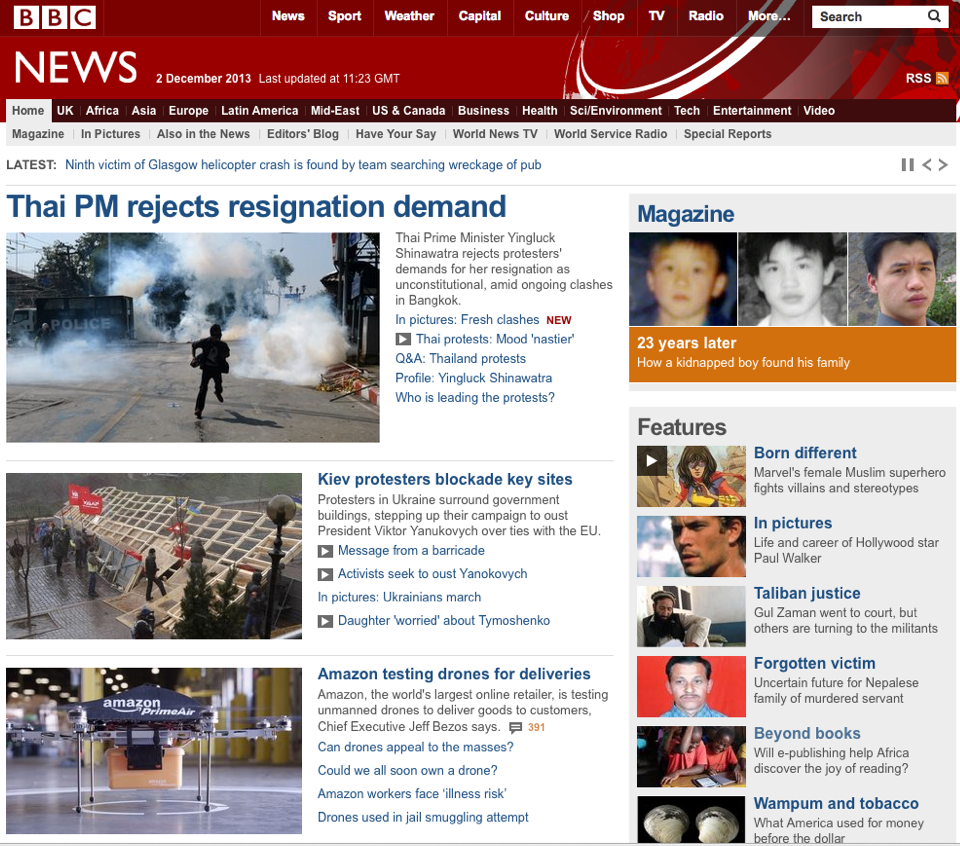 BBC News homepage as seen in NL