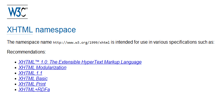 screen shot of Web page returned from XHTML namespace