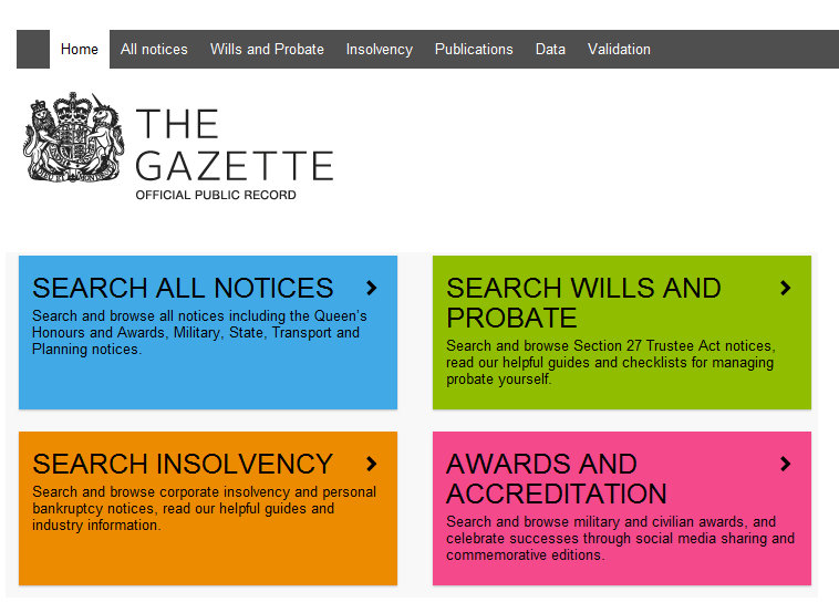 modified screenshot of thegazette.co.uk