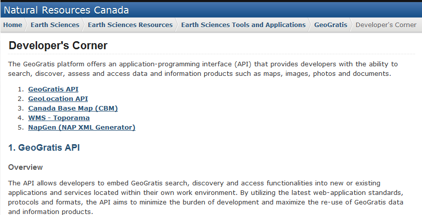 screenshot of Canda's GeoGratis portal
