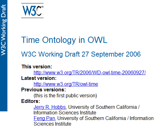 Partial screenshot of the Timw Ontology in Owl draft from September 2006