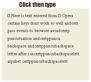 Text typed into Opera showing several problems with special browser-defined keys