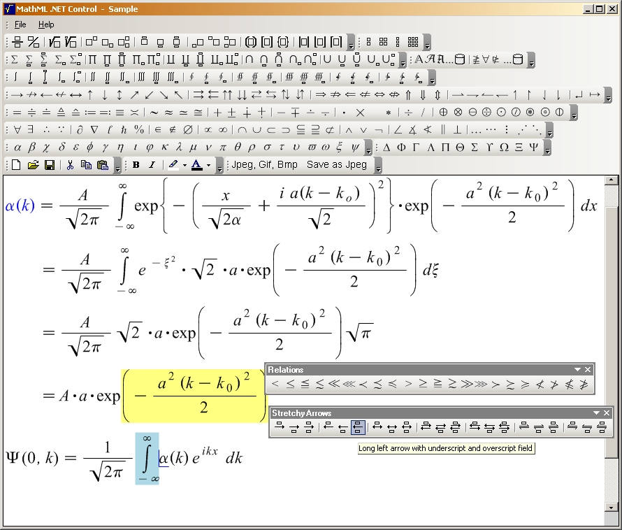 screenshot of MathML .NET control