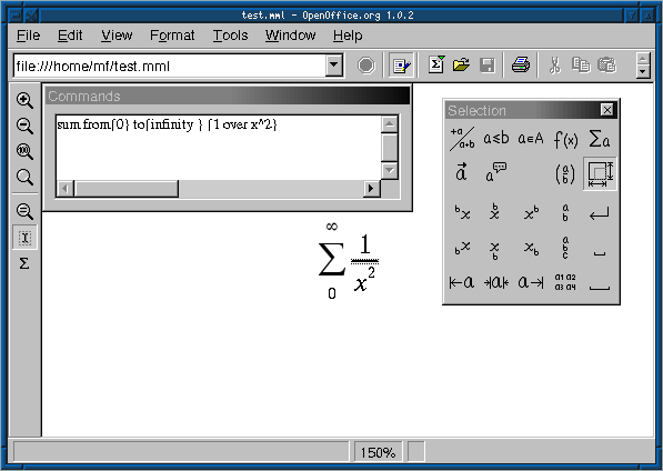 snapshot of OpenOffice.org's equation editor
