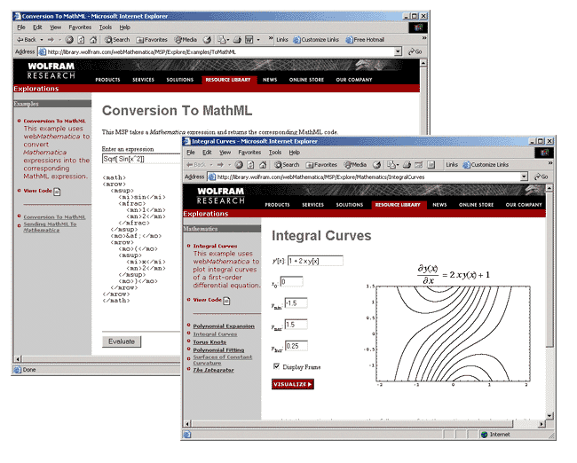 screenshot of WebMathematics showing MathML support