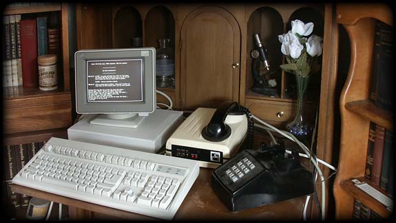 Old computer connected to the internet via an acoustic coupler to an analog telephone