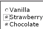 Radio buttons, Vanilla, Strawberry, and                                                                                          Chocolate; Strawberry and Chocolate                                                                                          selected