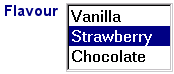 a list control, Vanilla, Strawberry, and Chocolate visible; Strawberry selected
