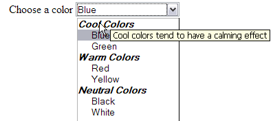dropdown with a tool tip for a group