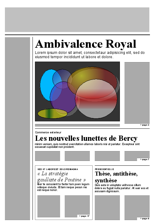 5-column newspaper page with some blocks of text that span
several columns