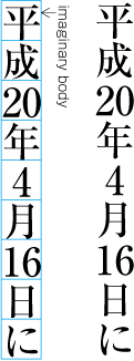 Example of Western-Arabic numerals in TATECHUYOKO (Horizontal-in-Vertical layout)