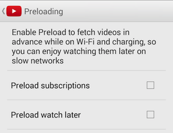 YouTube settings on Android