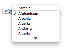 The same drop-down control with the alphabetical list of countries, but with Zambia as an entry at the top.