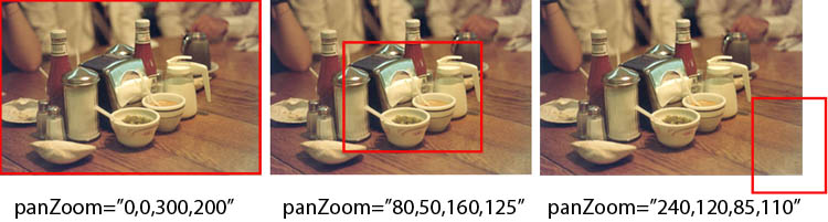 Picture showing a base image and three panZoom area examples